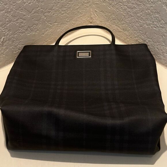Burberry Tote Bag Blue Nova Check Plaid Coated Canvas Equestrian Old Money Prep - Picture 10 of 13